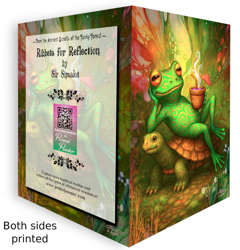 Frog Riding Turtle Greeting Card, Sir Sipsalot, Collectible Fantasy Art by Primal Painter - product images  of 