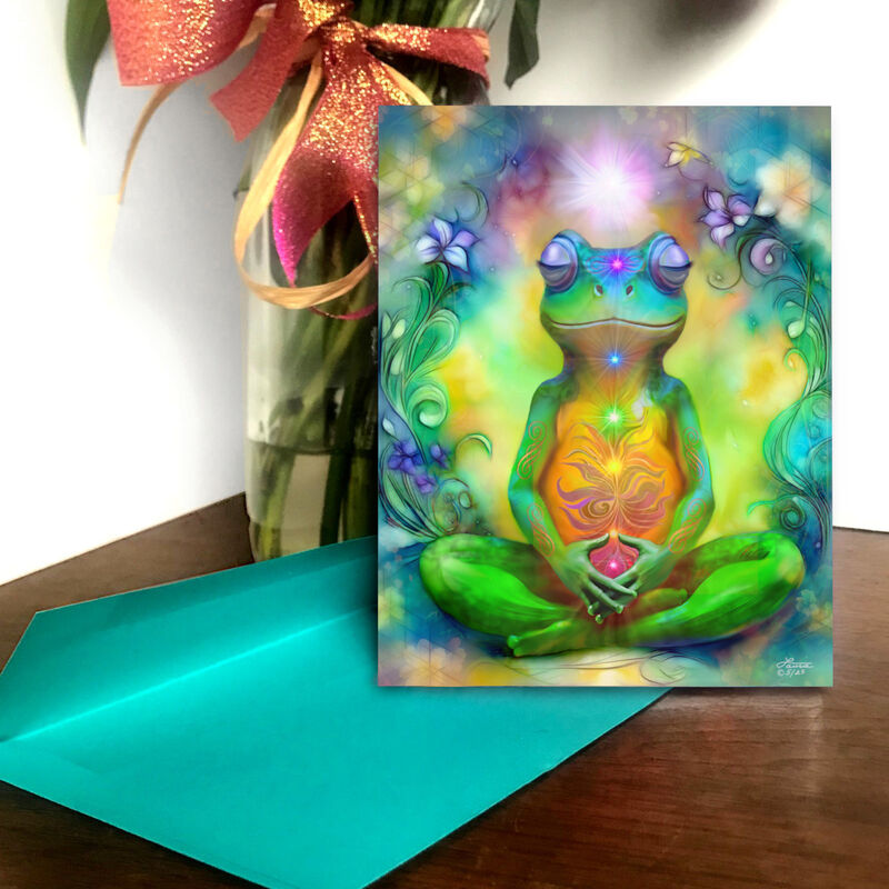 Meditating Frog Art Greeting Card, Toadally Zen Notecard by Primal Painter - product images  of 