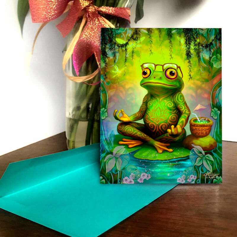Frog with Glasses Meditation Greeting Card, Funny Notecard for Yoga Gift - product images  of 