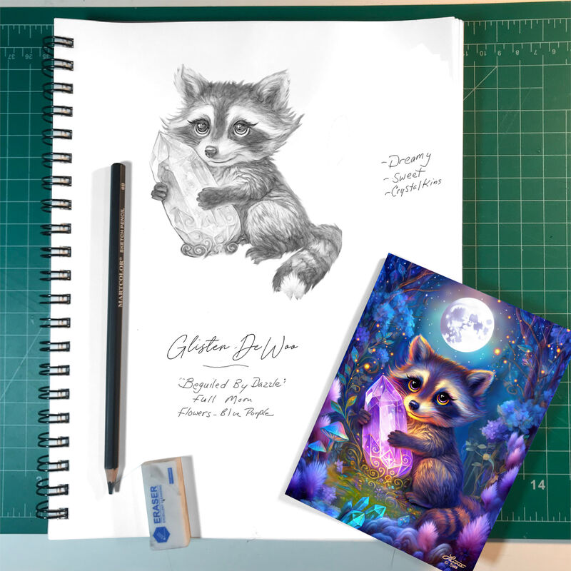 Adorable Raccoon Greeting Card, Crystal Lovers Colorful Art Notecard - product images  of 