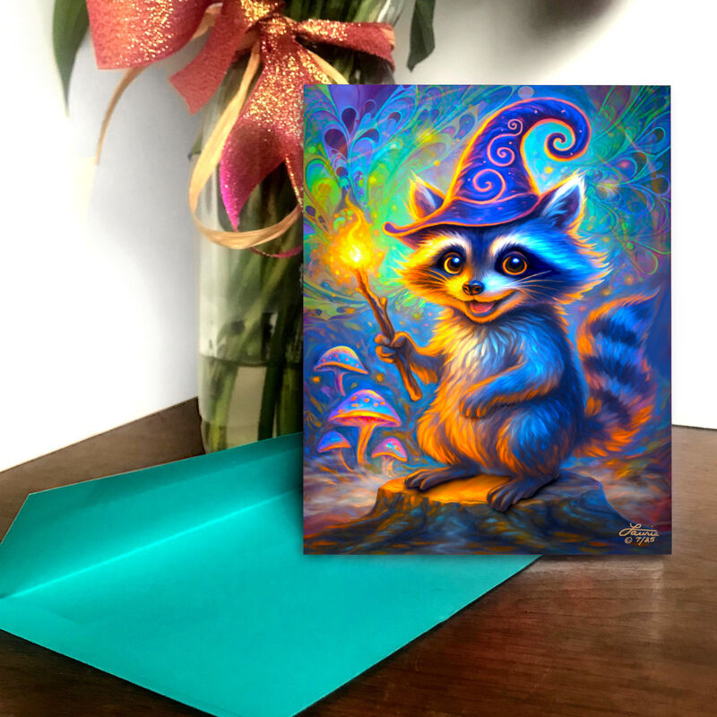 Raccoon Wizard Art Greeting Card, Magical Animal Art Notecard - product images  of 