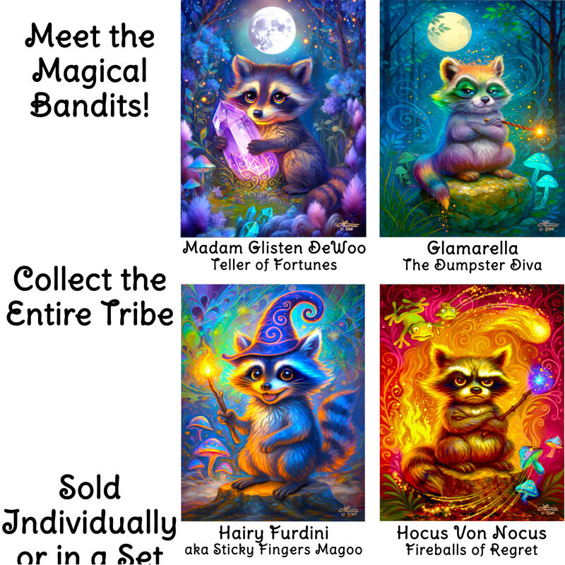 Raccoon Wizard Art Greeting Card, Magical Animal Art Notecard - product images  of 