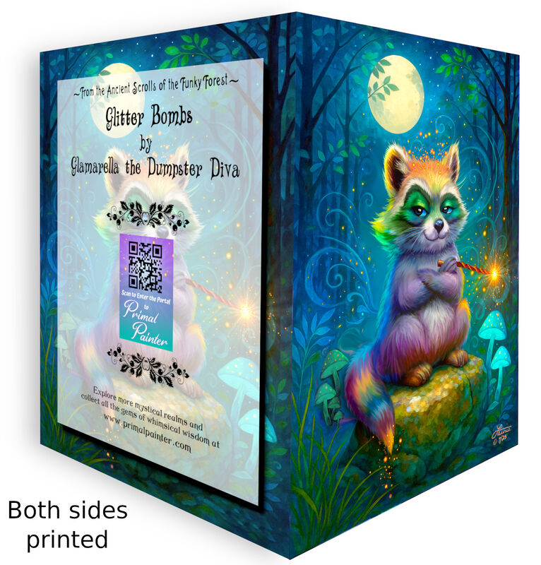 Rainbow Raccoon Art Greeting Card, Whimsical Animal Notecard, Fantasy Artwork  - product images  of 