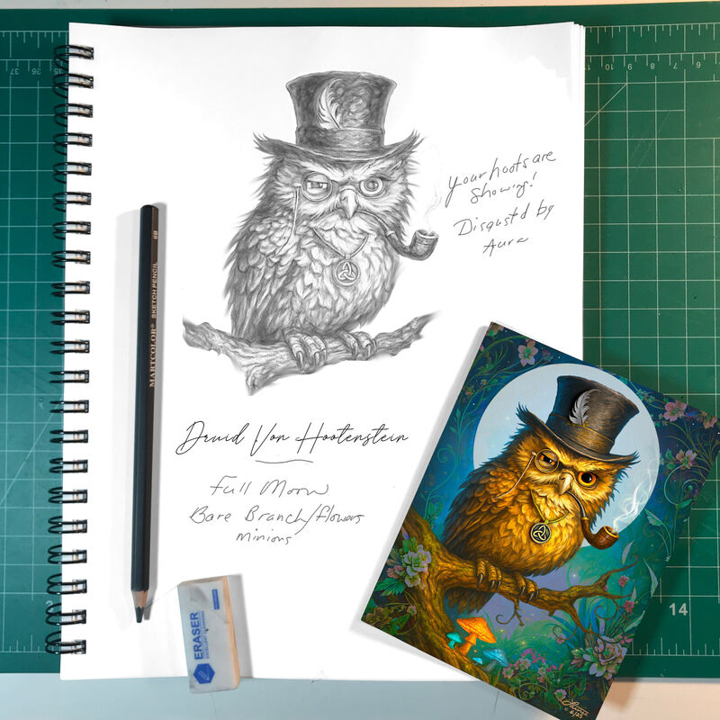 Judgmental Owl Art Greeting Card, Forest Fantasy Artwork Notecard - product images  of 