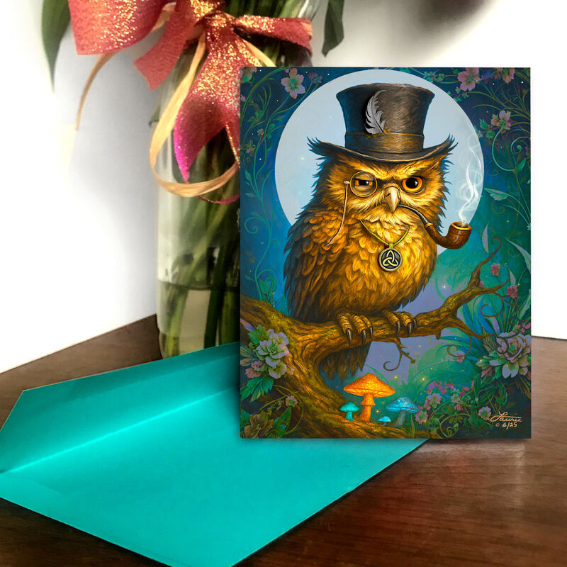Judgmental Owl Art Greeting Card, Forest Fantasy Artwork Notecard - product images  of 