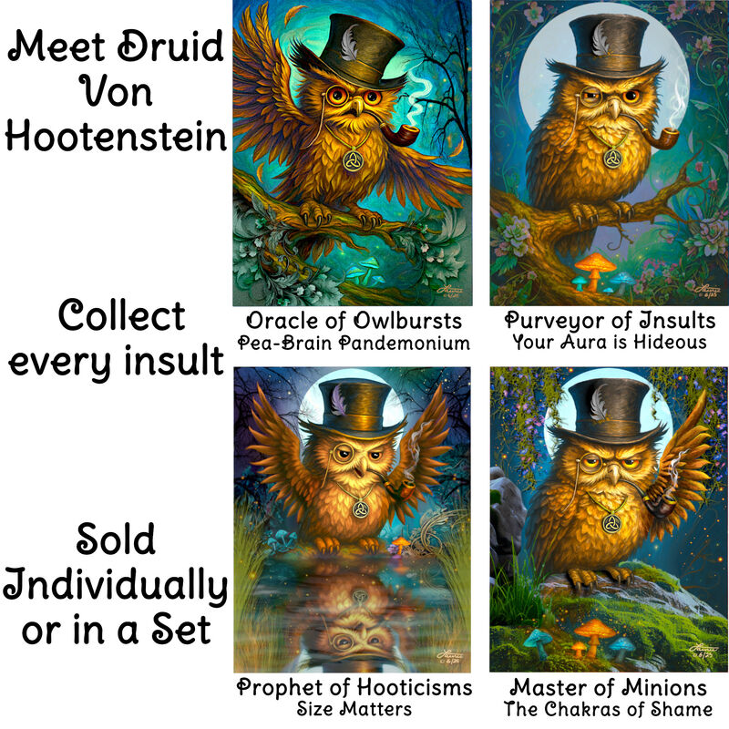 Owl with Tophat Art Greeting Card, Meditation Animal Artwork Notecard - product images  of 