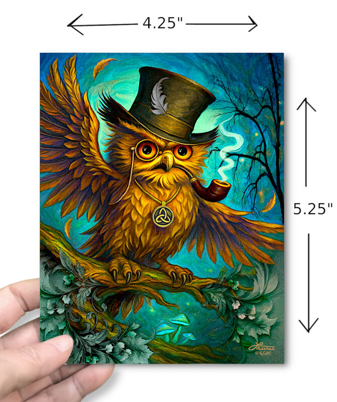 Owl with Tophat Art Greeting Card, Meditation Animal Artwork Notecard - product images  of 