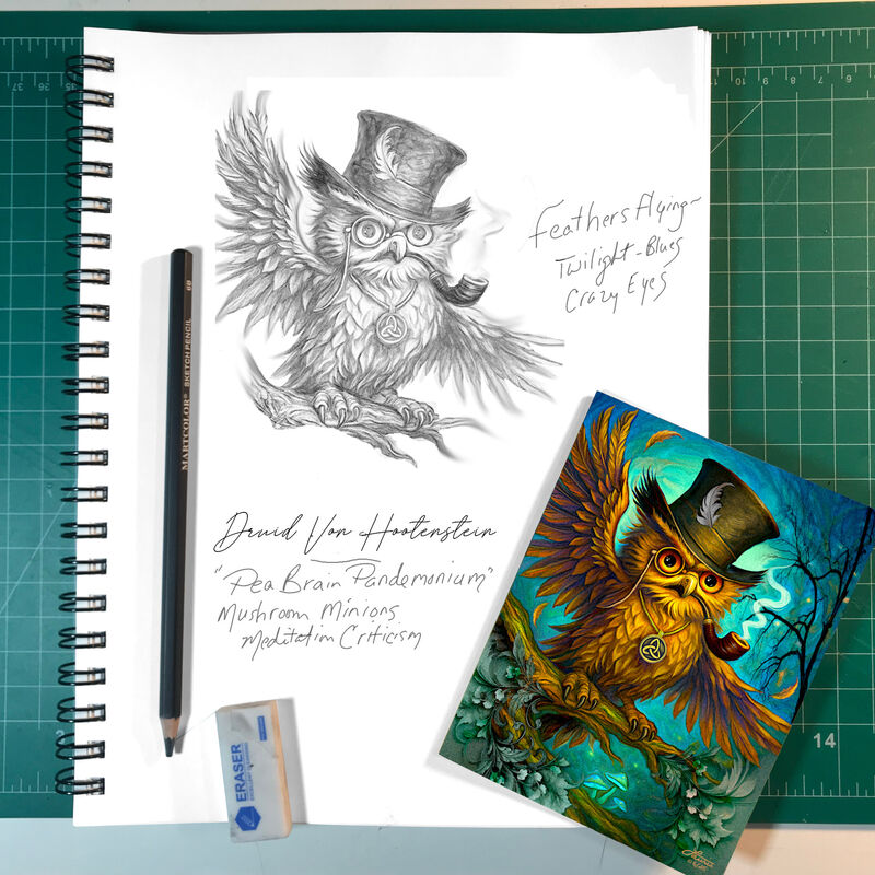 Owl with Tophat Art Greeting Card, Meditation Animal Artwork Notecard - product images  of 