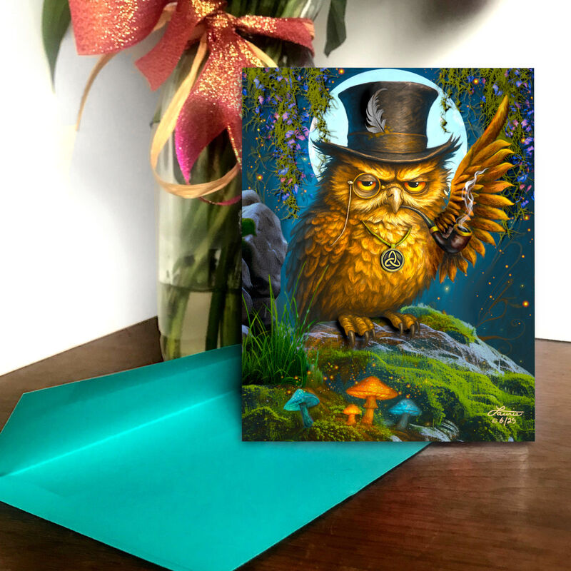 Whimsical Owl Art Greeting Card, Chakra Decree Notecard - product images  of 