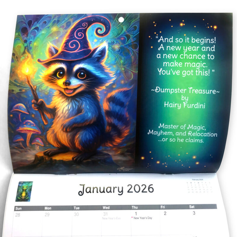2026 Illustrated Wall Calendar, Funny Animal Mystics with Quotes - product images  of 
