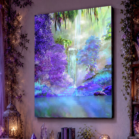 Impressionist,Landscape,Art,Canvas,Print,,Violet,Artwork,Serenity,Waterfall,by,Primal,Painter,violet artwork, abstract art stretched canvas print, impressionism contemporary artwork, digital painting, wall art, nature art, primal painter, energy art, visionary art, Zen, yoga room, meditation, spiritual art, wall decor, ocean