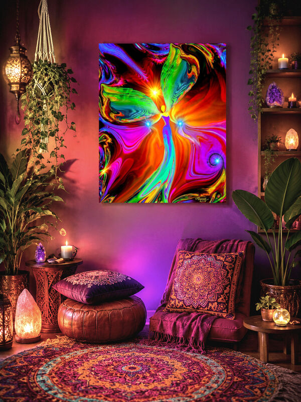 Red Angel Art Stretched Canvas Print, Reiki Wall Decor- "Healing Hands" - product images  of 