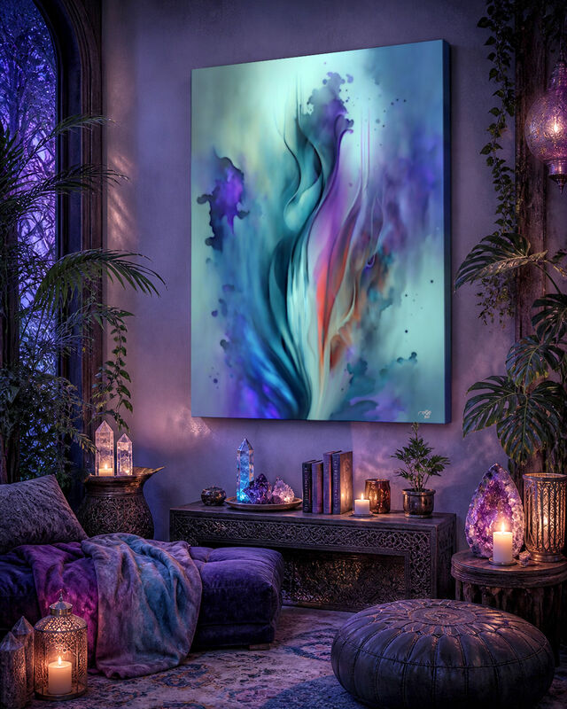 Blue Abstract Art Canvas Print with Flowers and Nature Vibes - "When Flowers Dream" - product images  of 