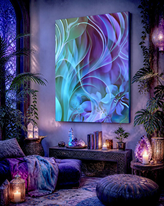 Abstract Blue Art Canvas Print with Purple Swirls, Flow, and Nature Elements - "Natural Flow" - product images  of 