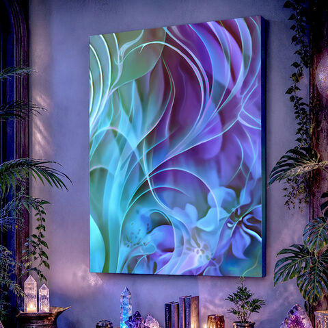 Abstract,Blue,Art,Canvas,Print,with,Purple,Swirls,,Flow,,and,Nature,Elements,-,Natural,Flow,modern abstract art stretched canvas print, contemporary artwork, jewel tones, purple decor, blue wall art, nature art, primal painter, energy art, visionary art, digital art, Zen, yoga room, meditation, spiritual art, wall decor, ocean sea, water element