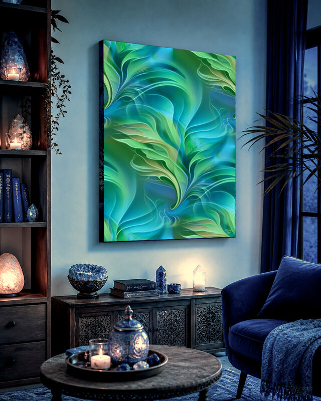 Abstract Blue Art Canvas Print with Swirls, Flow, and Ocean Elements - "Under the Sea" - product images  of 