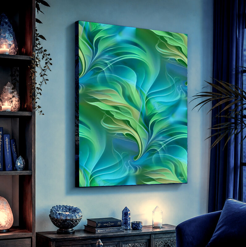 Abstract Blue Art Canvas Print with Swirls, Flow, and Ocean Elements - "Under the Sea" - product images  of 