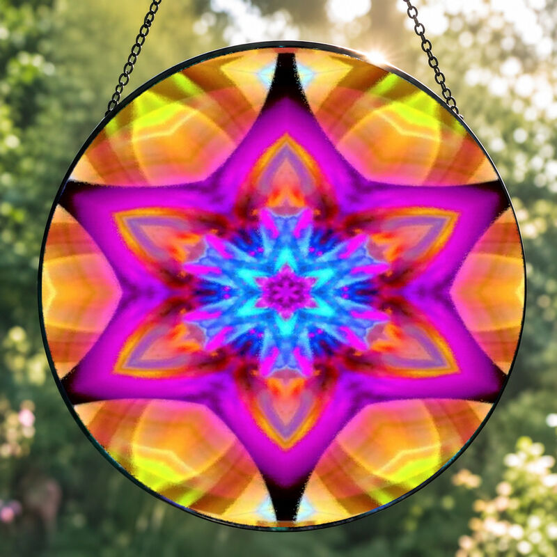 Pebbled Glass Suncatcher, Mandala Art Window Decoration - Connections - product images  of 