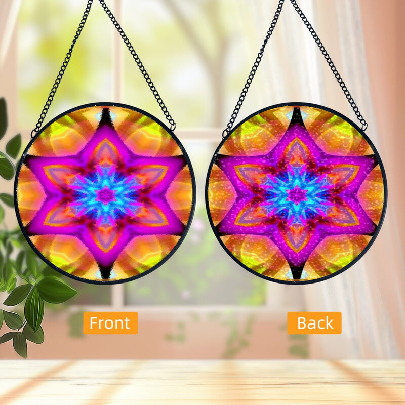 Pebbled Glass Suncatcher, Mandala Art Window Decoration - Connections - product images  of 