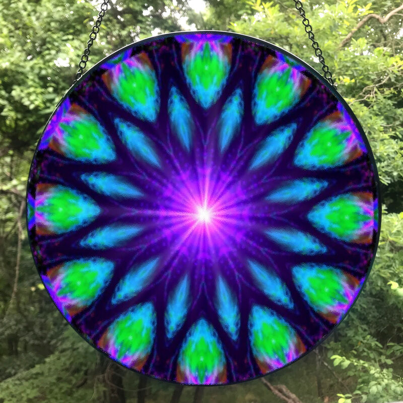 Pebbled Glass Suncatcher, Mandala Art Window Decor-Embrace Light - product images  of 