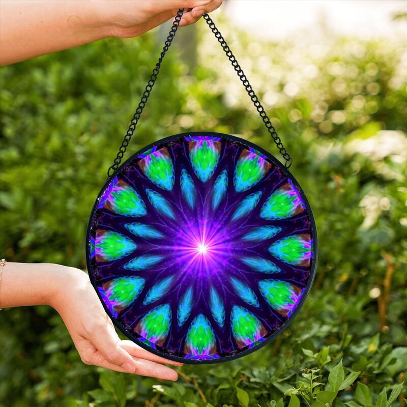 Pebbled Glass Suncatcher, Mandala Art Window Decor-Embrace Light - product images  of 