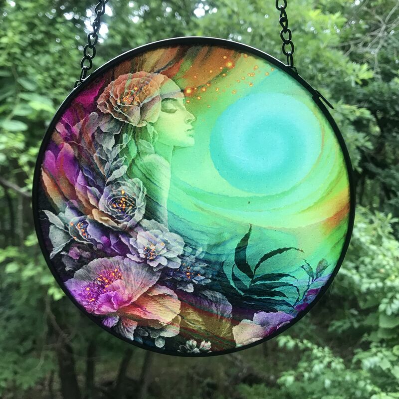 Pebbled Glass Suncatcher, Rainbow Goddess Art Window Decoration-Flower Child - product images  of 