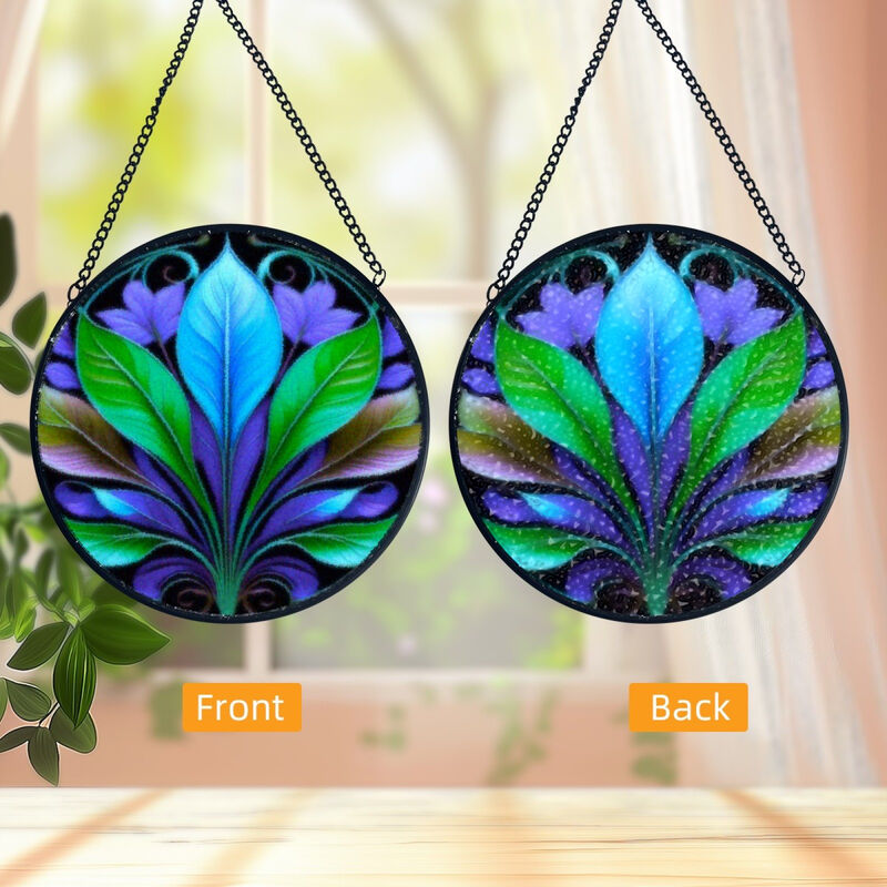 Pebbled Glass Suncatcher, Botanical Leaf Art Window Decor - Emergence - product images  of 