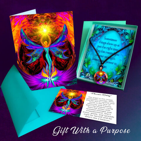 Phoenix,Rising,Necklace,Gift,Set,,Inspirational,Jewelry,,Matching,Art,Card,angel jewelry, necklace gift set, energy art necklace, spiritual necklace, spiritual jewelry, meaningful jewelry, wearable art, wearable art necklace, pendant necklace, inspirational necklace, metaphysical jewelry, healing jewelry, chakra jewelry, medit
