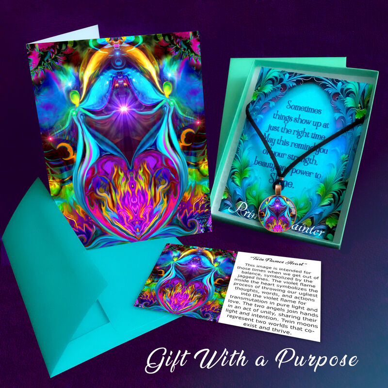 Twin Flames Necklace Gift Set, Violet Flame Jewelry, Matching Art Card - product images  of 