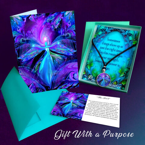 The,Seer,Necklace,Gift,Set,,Third,Eye,Chakra,Jewelry,,Matching,Art,Card,purple chakra pendant, reiki jewelry, fairy necklace gift set, energy art necklace, spiritual necklace, spiritual jewelry, meaningful jewelry, wearable art, wearable art necklace, pendant necklace, inspirational necklace, metaphysical jewelry, heal