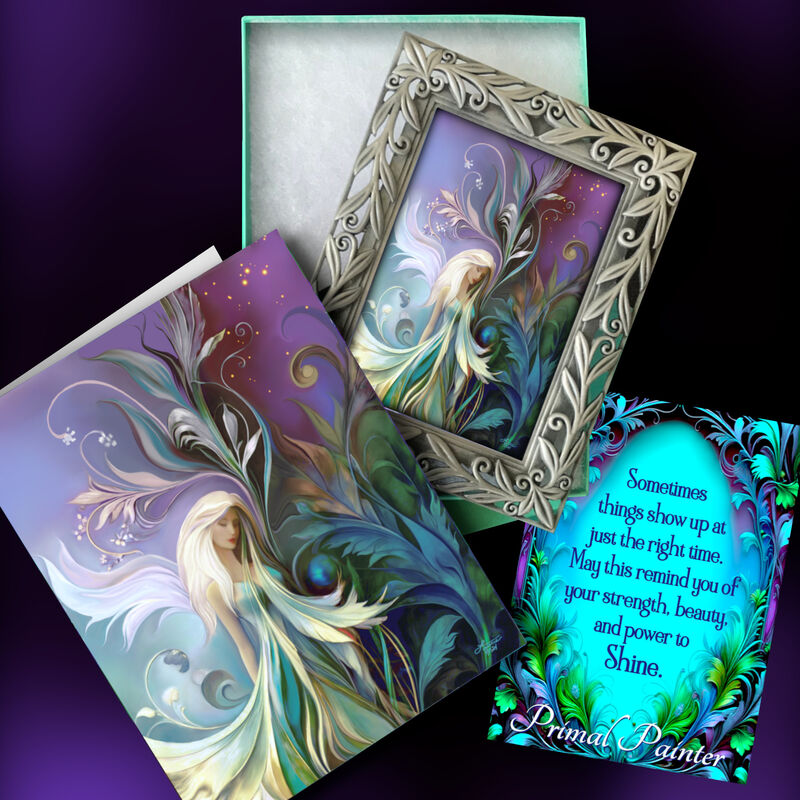Framed Fairy Art Gift Set, Flower Mini Print and Collectible Story Card - Fey Dawn - product images  of 