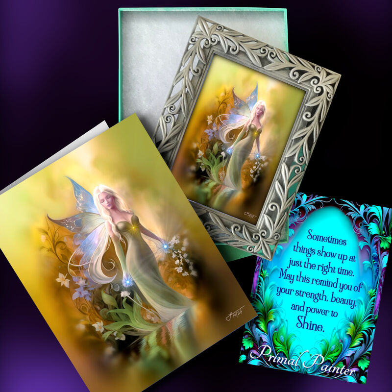Framed Fairy Art Gift Set, Golden Fantasy Mini Print and Collectible Story Card  - product images  of 