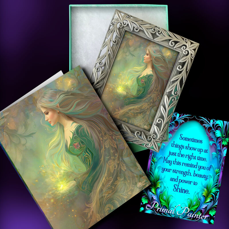 Framed Elven Art Gift Set, Woodland Fantasy Mini Print and Collectible Story Card  - product images  of 