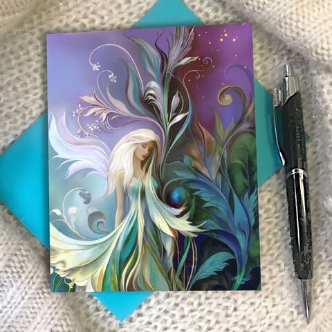 Garden,Fairy,Collectible,Story,Card,,Mystical,Fantasy,Art,Greeting,Card,fairy art, fantasy story card, celestial fantasy artwork, rainbow angel art, greeting cards, art notecards, angel art cards, art cards with envelopes, Primal Painter, metaphysical art, birthday card, thank you note