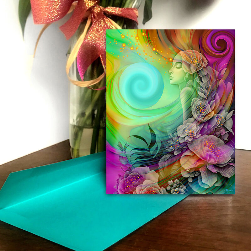 Hippie Flower Child Collectible Story Card, Rainbow Art Notecard - product images  of 