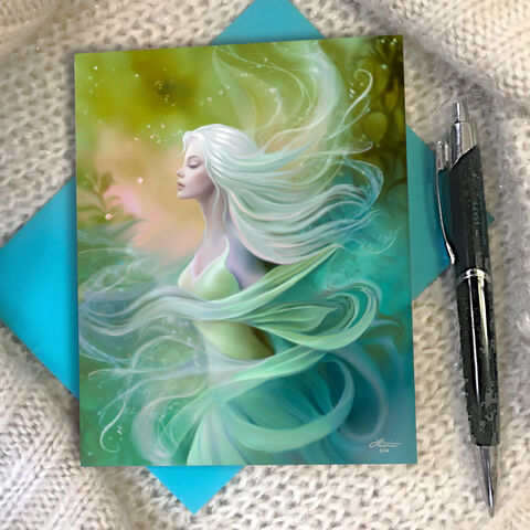 Elemental,Goddess,Collectible,Story,Card,,Mystrielle,Fantasy,Art,Notecard,celestial fantasy artwork, rainbow angel art, greeting cards, art notecards, angel art cards, art cards with envelopes, Primal Painter, metaphysical art, birthday card, thank you note