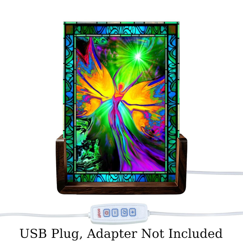 Glowing Mood Light, Celestial Rainbow Angel Art, Stained-Glass-Inspired Lamp - product images  of 