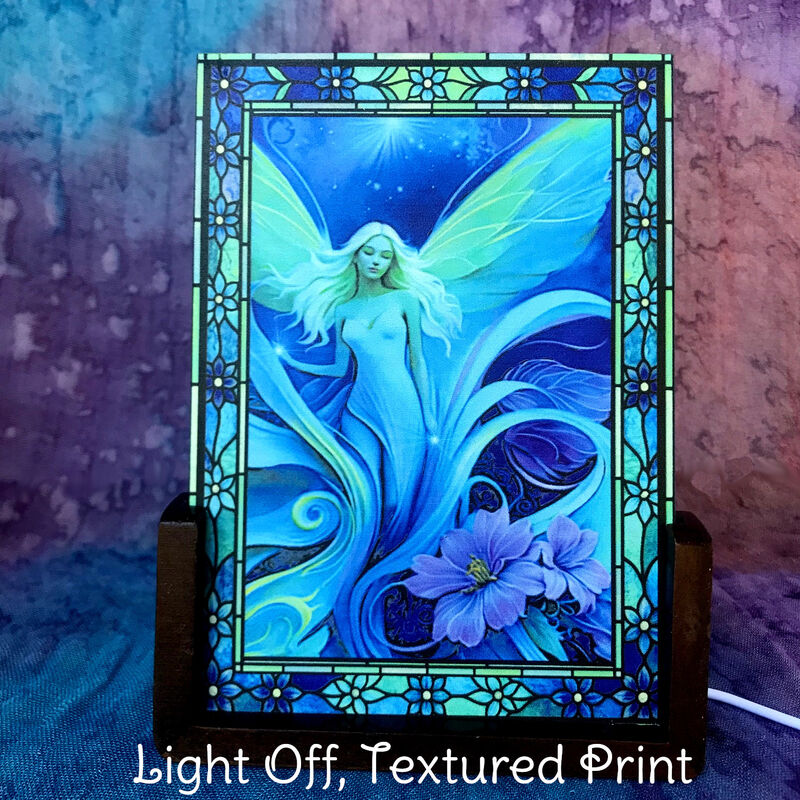 Illuminated Art Light, Blue Purple Angel Art, Stained-Glass-Inspired Lamp - product images  of 