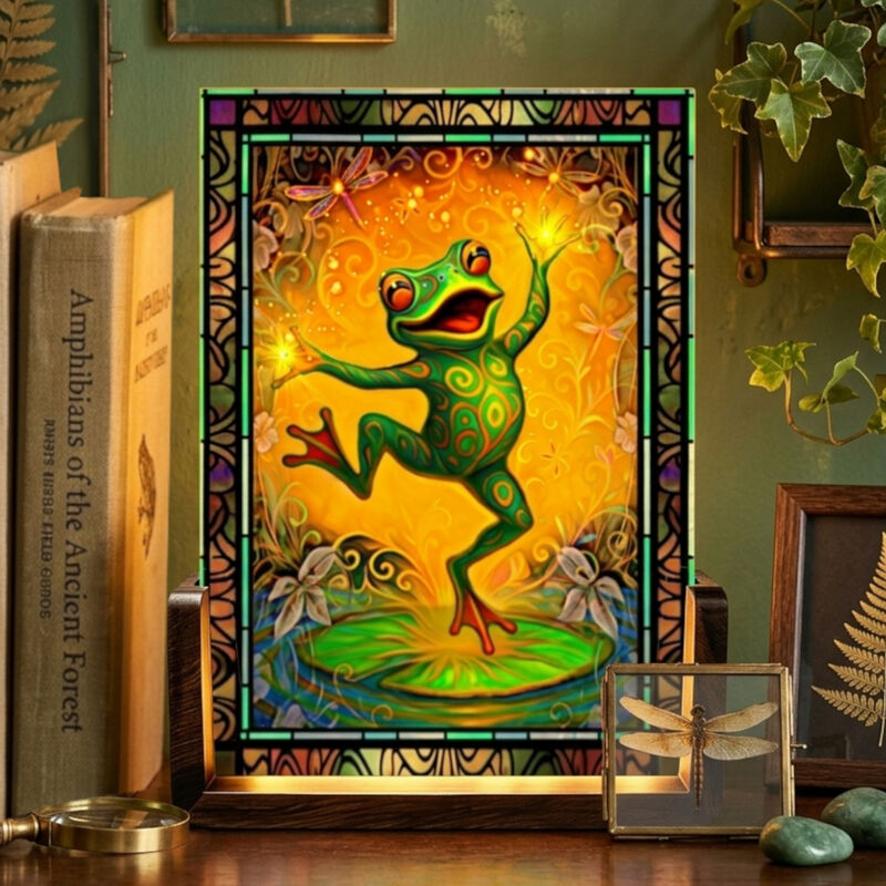 Whimsical Dancing Frog Night Light, Stained-Glass-Inspired Lamp - product images  of 