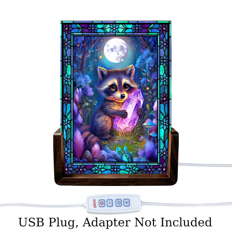 Whimsical Raccoon Night Light, Personalized Stained-Glass-Inspired Desk Lamp - product images  of 