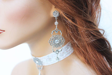 Fancy,Silver,Filigree,Dangle,Earrings,Jewelry,Chandelier,bridal_earrings,dangle_earrings,wedding_jewelry,bridal_jewelry,long_earrings,special_occasion,fancy_earrings,jewelshart,rhinestone_earrings,long_dangle,filigree_earrings,long_dangle_earring,fancy_jewelry,oxidized silver over br