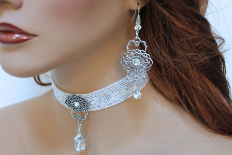 White,Choker,Necklace,,Lace,Sequin,Collar,,Crystal,Bridal,Victorian,Wedding,Jewelry,Necklace,choker_necklace,white_choker,sequin_collar,bridal_choker,wedding_jewelry,bridal_necklace,bridal_jewelry,white_necklace,fabric_necklace,special_occasion,victorian_jewelry,lace_choker,victorian_choker,cotton lace,sequin,oxidized silv