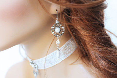 Long,Oxidized,Silver,Pearl,Bridal,Earrings,Jewelry,Dangle,pearl_bridal,bridal_earrings,pearl_dangle,dangle_earrings,oxidized_silver,wedding_jewelry,bridal_jewelry,long_earrings,long_pearl_earrings,special_occasion,fancy_earrings,rhinestone_earrings,victorian_jewelry,oxidized silver over b