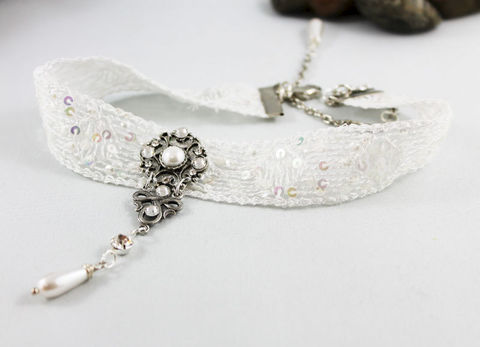 White,Lace,Victorian,Choker,Necklace,Jewelry,choker_necklace,white_choker,fabric_choker,sequin_collar,bridal_choker,wedding_jewelry,bridal_necklace,womens_choker,bridal_jewelry,white_necklace,pearl_choker,special_occasion,romantic_jewelry,cotton lace,sequin,oxidized silver ov