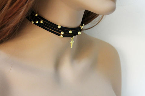 Black,Suede,Beaded,Cross,Necklace,Jewelry,Choker,suede_choker,choker_necklace,cross_necklace,cross_choker,gold_choker,gold_bead,cross_jewelry,womens_choker,handmade_choker,handmade_necklace,black_choker,black_suede_choker,beaded_choker,suede cord,gold alloy