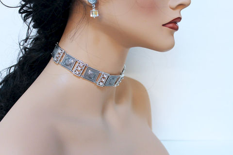 Elegant,Art,Deco,Evening,Choker,Weddings,Jewelry,Necklace,silver_choker,bridal_choker,choker_necklace,bridal_necklace,oxidized_silver,elegant_necklace,bridal_jewelry,special_occasion,evening_jewelry,wedding_jewelry,wedding_choker,elegant_choker,art_deco_jewelry,oxidized silver over bras