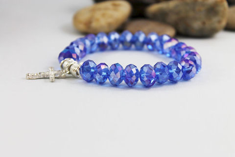 Ladies,Crystal,Cross,Bracelet,Jewelry,Beaded,blue_bracelet,purple_bracelet,crystal_bracelet,cross_bracelet,sideways_cross,ladies_bracelet,womens_bracelet,stretch_bracelet,religious_bracelet,christian_jewelry,stacking_bracelet,rhinestone_cross,spiritual_bracelet