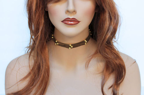 Simple,Brown,Suede,Choker,Necklace,Jewelry,simple_choker,choker_necklace,gold_choker,everyday_necklace,everyday_choker,casual_choker,suede_choker,womens_choker,casual_jewelry,simple_necklace,brown_choker,brown_necklace,everyday_jewelry,suede cord,mixed metals