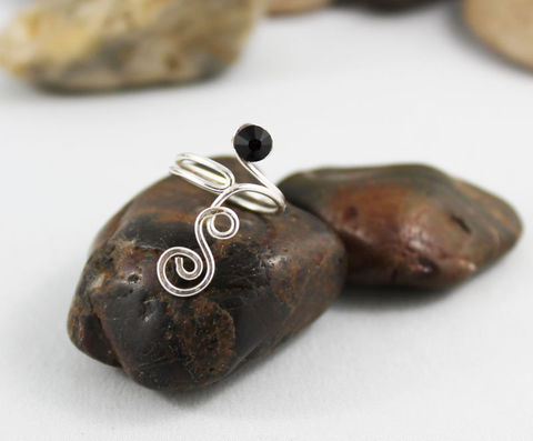 Silver,WIre,Wrapped,Ring,TRS104,Jewelry,wire_wrapped,toe_ring,foot_jewelry,toe_jewelry,spiral_ring,swirl,womens_ring,womens_toe_ring,teens_ring,teens_toe_ring,silver_wire,adjustable_ring,adjustable_toe_ring,non tarnishing silver wire,black crystal flat back