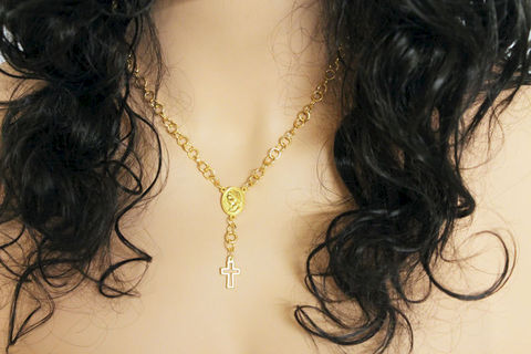 Gold,Cross,Rosary,Necklace,Jewelry,gold_rosary,cross_necklace,gold_necklace,womens_rosary,womens_necklace,religious_jewelry,religious_necklace,handmade_chain,madonna,medallion,cross_jewelry,rosary_necklace,rosary_gold,gold plated jump rings,gold plated medallion,gol